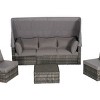 Outdoor 5 Pcs Furniture Set, Patio Wicker Daybed Set with Retractable Canopy, Sofa Set with Cushions and Storable Side Table-Coolbibila - 3 of 4