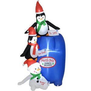 SEVOBAL Inflatable Decorations North Pole Mailbox with Penguins and Snowman,Christmas Inflatables Outdoor Decorations, Multi, 35.5"*43.25"*72.75" - 1 of 4