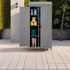ORRD Outdoor Wooden Storage Shed with Metal Top, Tall Vertical Tool Cabinet for Garden & Patio - 1 of 4