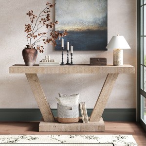Lyngins Vintage Distressed Wood Console Table with Double-Tier Storage, Rustic Farmhouse Entryway Table, Sofa Table for Living Room, Hallway - 1 of 4