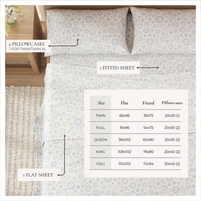 Twin White Cotton Flannel Sheet Set with Snowflakes Print