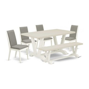 HomeStock 6-Piece Rectangle Natural Oak Finish Solid Wood Top Dining Table with 1-Bench, 4-Chairs - 1 of 4