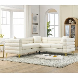 81.5" Modern L-Shaped Corner Sectional Sofa, 5-Seater Teddy Sectional Couch with 3 Pillows, Streamline Design - 1 of 4