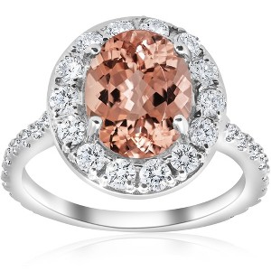 Pompeii3 3 ct Oval Halo Morganite Diamond Vintage Engagement Ring 14k White Gold - 1 of 4