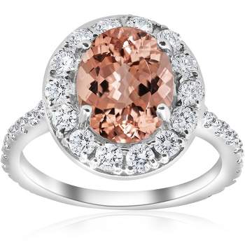 Pompeii3 3 ct Oval Halo Morganite Diamond Vintage Engagement Ring 14k White Gold