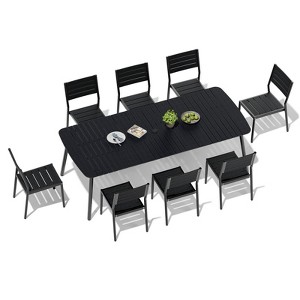 Crestlive Products 7pc Outdoor Dining set for 6 People Patio Rectangle Table Aluminum Frame with Wood-Like Tabletop and Umbrella Hole - 1 of 4