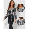 Allegra K Women's Scoop Neck Lantern Sleeve Shiny Metallic Glitter Tops - 2 of 4