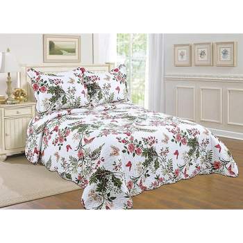 J&V TEXTILES 3 Piece Quilt Bedding Set - Floral Bedspreads - Bedding Coverlets for All Seasons - Lightweight Microfiber
