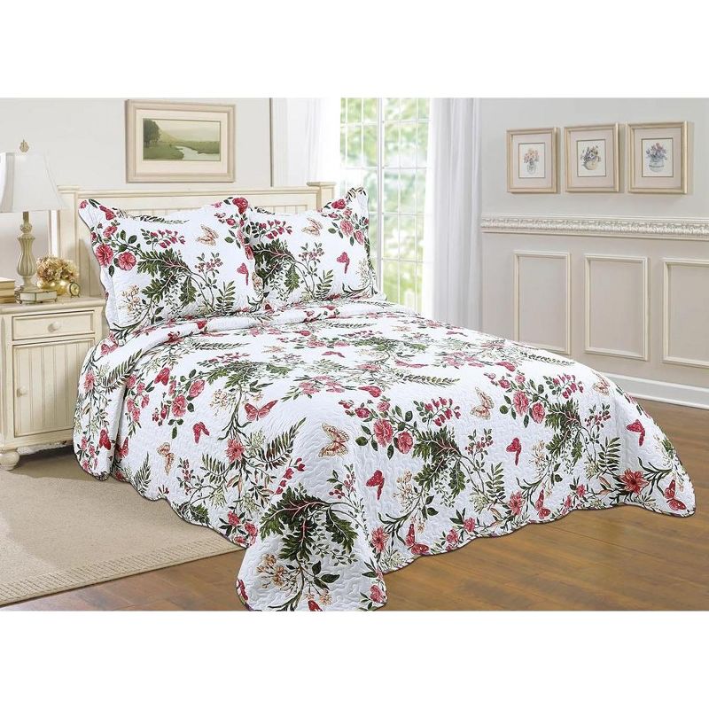 J&V TEXTILES 3 Piece Quilt Bedding Set - Floral Bedspreads - Bedding Coverlets for All Seasons - Lightweight Microfiber, 1 of 3
