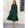 Women's Ruffle Mock Neck Long Sleeve Smocked Midi Dress Casual Floral Print Elastic Waist Tiered Long Dress - 2 of 4