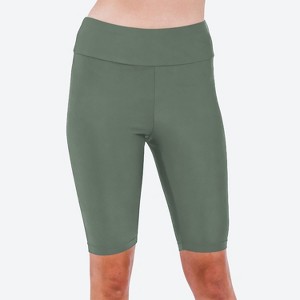 Calypsa Women's Chlorine Resistant High Waisted Long Bike Swim Shorts - 1 of 3