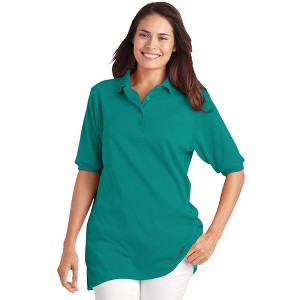 Woman Within Women's Plus Size Elbow-Sleeve Polo Tunic - 1 of 4