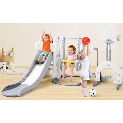 Whizmax 7 in 1 Toddler Slide and Swing Set, Kids Freestanding Slide Climber with Adjustable Swing and Basketball Hoop, Soccer Golf and Ring Toss Game