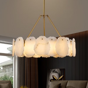 CityFurn 24" LED Drum Chandelier Alabaster Pendant Lights - 1 of 4