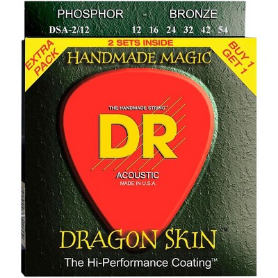 DR Strings Dragon Skin Clear Coated Phosphor Bronze Medium Acoustic Guitar Strings (12-54) 2 Pack