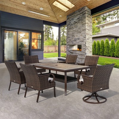 7pc Outdoor Wicker Dining Set Brown - Nuu Garden