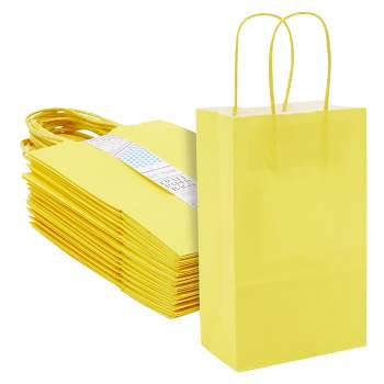 Blue Panda 25 Pack Small Paper Gift Bags with Handles for Party Favors, Bulk Shopping Merchandise Bags, Yellow 9 x 5.5 x 3 In