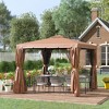 Outsunny 10' x 10' Patio Gazebo Outdoor Canopy Shelter with Double Vented Roof, Netting and Curtains for Garden, Lawn, Backyard and Deck, Brown - 3 of 4