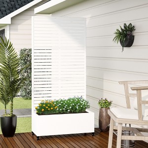Wooakway Metal Planter Box with Trellis Raised Garden Bed with Arbor Privacy Screen Black/Gray/Brown - 1 of 4