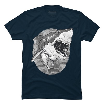 Men S Design By Humans Great White Shark Bw By Mudgestudios T Shirt Navy Medium Target