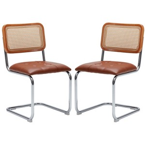 Sapphtopaz Dining Chairs Set of 2 with Rattan Mesh Backrest Upholstered Armless Chair with C-Shaped Base Kitchen Chair for Dining Room - 1 of 4