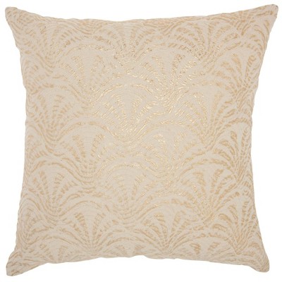 Life Styles Metallic Embroidered Swirls Square Throw Pillow Ivory/Gold - Mina Victory