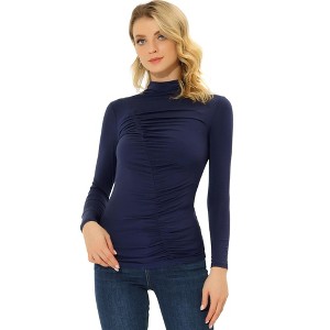 INSPIRE CHIC Women's Mock Neck Long Sleeve Knitted Ruched Top Shirts - 1 of 4