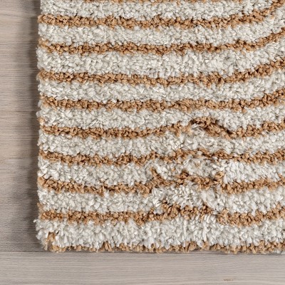 Grecia Beige and Blue Abstract 4' x 6' Shag Area Rug