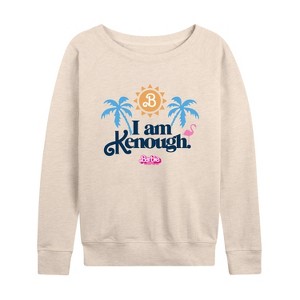 Women's - Barbie - I Am Kenough Palm Trees Lightweight French Terry Wide Neck Long Sleeve Shirt - 1 of 4