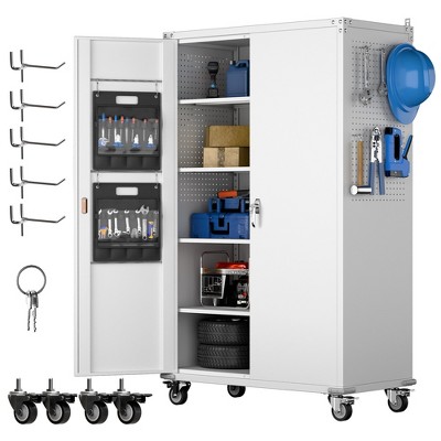 Upgraded Metal Storage Cabinet with Door Pegboards and 2 Rod For Garage Home Storage (43.3''W X 21.9''D X 72''H), Assembly required,Black