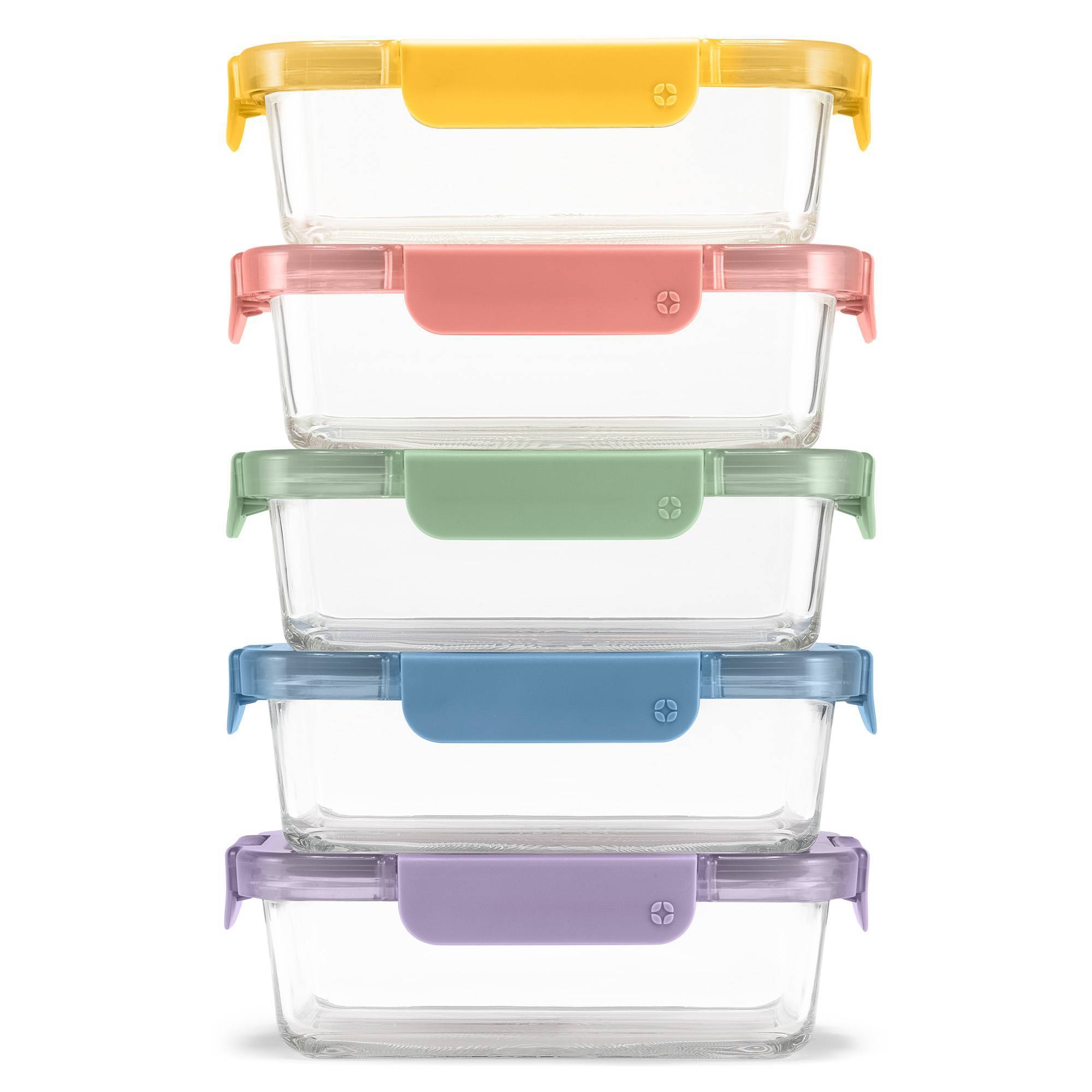 Ello Color Lock 10pc (set of 5) Glass Meal Prep Food Storage Containers Set Multicolor Brights: Glass, Oven & Microwave Safe, Dishwasher Safe,