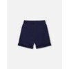 Deux par Deux Boy French Terry Color Block Short Blue, Navy and Cream - 3 of 4