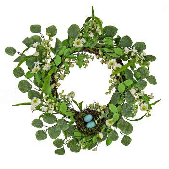 20" Artificial Floral Spring Wreath with Bird's Nest - National Tree Company