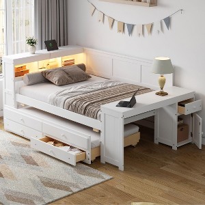 Sapphtopaz Full Size Multi-Functional Bed Frame, Daybed with Storage & Desk for Small Bedrooms, Teens & Home Offices - 1 of 4