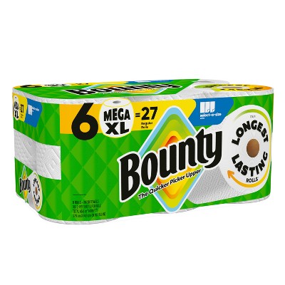 Bounty Select-A-Size Paper Towels - 6 Mega XL Rolls - 2-Ply - 185 Sheets