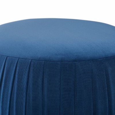 Navy Blue Velvet Tufted Round Ottoman with Gold Base