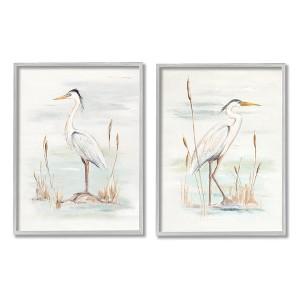 Stupell Industries Elegant Heron Birds Cattails Plants In Water Black Framed Giclee Art - 1 of 4