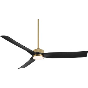 Casa Vieja 60" Montage Modern Indoor Outdoor Ceiling Fan 3 Blade LED Light Remote Control Soft Brass Finish Black Blades Bedroom Patio Damp Rated - 1 of 4