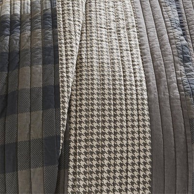 King Brown Cotton Reversible Plaid Quilt Set