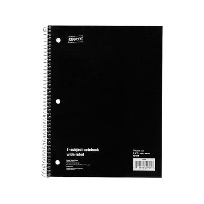 Staples 1-Subject Notebook 8" x 10.5" Wide Ruled 70 Sheets Black (24001M) TR24001M/24001