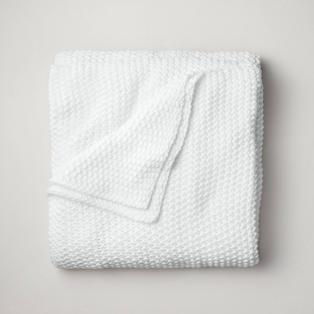 Photos - Duvet Full/Queen Chunky Knit Bed Blanket White - Casaluna™: Acrylic Sweater Knit