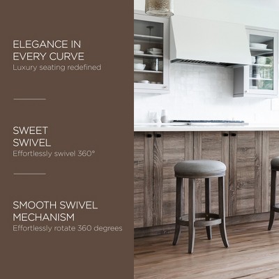Reclaimed Oak Backless Swivel Counter Stools with Gray Upholstered Seats, Set of 2