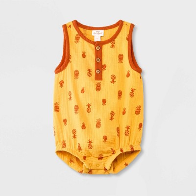 Baby Pineapple Gauze Romper - Cat & Jack™ Mustard Yellow 0-3M