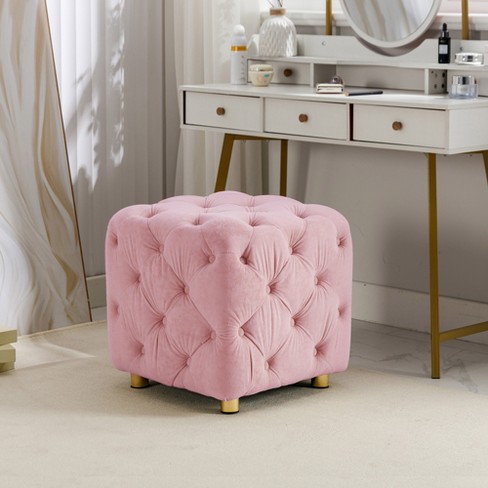 Modern Velvet Upholstered Ottoman Foot Stool, Velvet - Pink