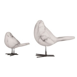 Transpac Resin 6.5" White Spring Faux Marble Standing Bird Set of 2 - 1 of 2