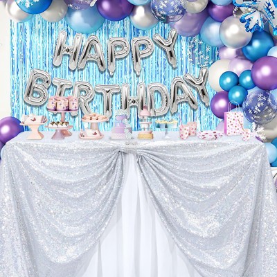 Wikineon Seamless Sequin Table Cloth Laser Silver Glitter Design Table Cloth Wedding Overlay Birthday Party Tables Decoration 50x80 Inch