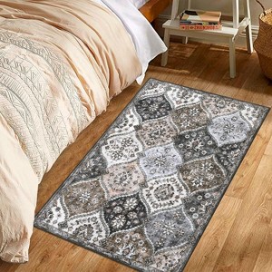 Washable  Area Rug, Non-Slip TPR Backing, Stain Resistant, Vintage Floral Design, Foldable Low Pile Accent Carpet for Living Room & Bedroom - 1 of 4