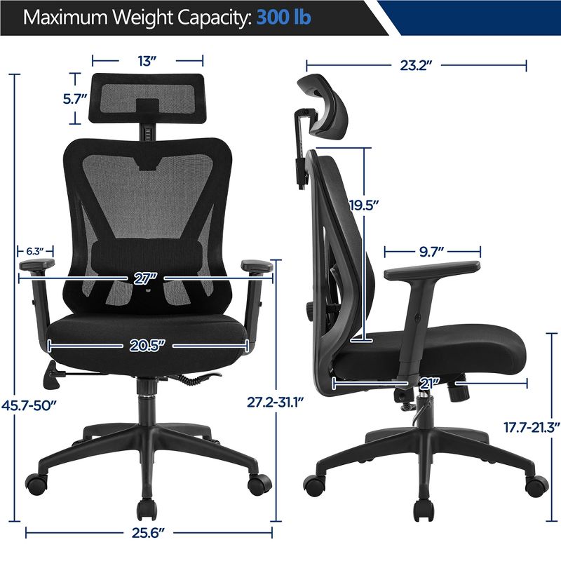 Yaheetech High Back Mesh Office Desk Chair with Multi-adjustable Headrest, 3 of 11