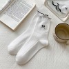 Anna-Kaci Women's 3 Pairs Knit Socks with Waffle Texture Bow Embroidery Ruffled Edge Ribbed Cuffs - 4 of 4