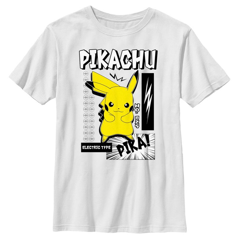 Boy's Pokemon Black and White Electric Type Pikachu T-Shirt, 1 of 5